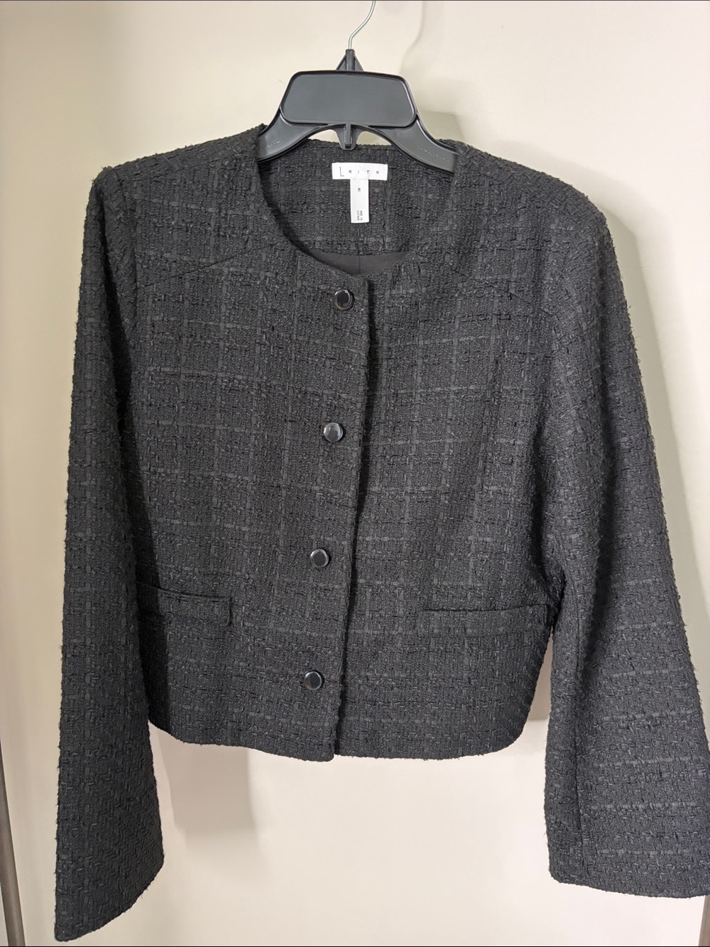 Leith Textured Tweed Jacket Black Size M NWOT
